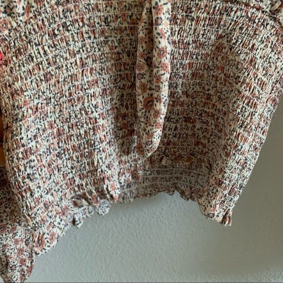 American Eagle Smocked Long Sleeve Tie Front Top Romantic Mini Floral Small - Picture 7 of 11